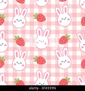 Motif à carreaux avec des lapins mignons et des fraises Illustration de Vecteur