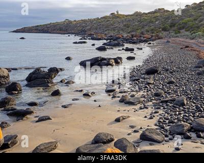 Plage de Donnington et phare de Cape Donnington, parc national de Lincoln Banque D'Images