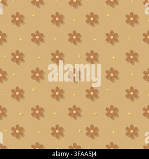 Motif floral sans couture brun chaud et douillet mettant en avant des fleurs douces avec un effet d'ombre subtil. Parfait pour une décoration automnale bohème, un emballage cadeau vintage Illustration de Vecteur