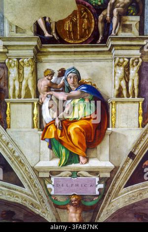 Michelangelo Buonarroti, Sibylle de Delphes, peinture à fresque, 1509 Banque D'Images
