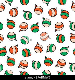 Motif sans joint de boules de Noël rayées. Décorations de Noël sur fond blanc. Boule de Noël en verre Illustration de Vecteur