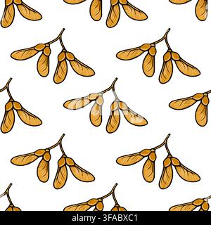 Motif sans couture avec illustration vectorielle de graines d'érable dessinées à la main Illustration de Vecteur
