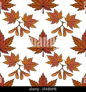 Illustration vectorielle de motif sans couture avec feuilles d'érable automnales et graines ailées Illustration de Vecteur