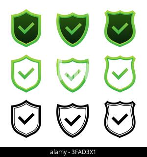 Ensemble d'icônes de bouclier de sécurité et de coche protégeant les données Illustration de Vecteur