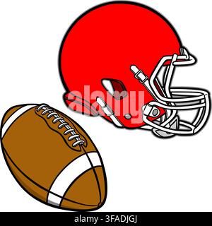 Une illustration dessinée à la main d'un ballon de football et d'un casque. Illustration de Vecteur