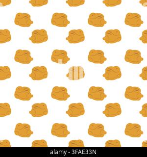 Motif sans couture avec des mooncakes en forme de lapin sur un fond du Festival de la Mi-Automne, design plat minimaliste. Illustration vectorielle isolée pour emballage, textile, emballage, papier peint, cartes ou marque saisonnière Illustration de Vecteur