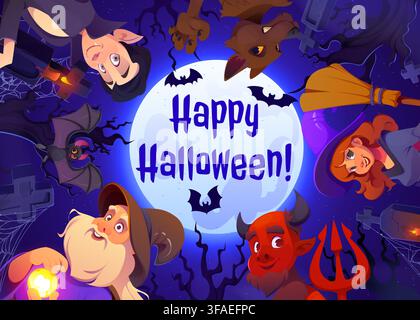 Personnages de vampire et de sorcier en style cartoon pour Halloween Illustration de Vecteur