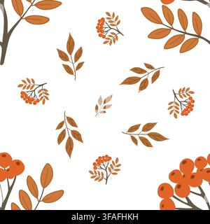 Motif sans couture avec branches d’alisier d’automne et feuilles orange, conception de fond saisonnier de récolte et de nature Banque D'Images