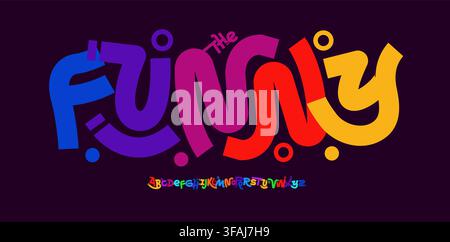 Logo alphabet pour enfants avec police amusante, typographie colorée, ensemble de lettres enfantines, design typographique créatif pour texte de titre de carnaval, titre de poster de festival musical Illustration de Vecteur