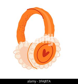 Adorables cache-oreilles chauds pour l'hiver. Accessoires tricotés confortables dans des couleurs tendance. Collection de mode hivernale saisonnière, illustration vectorielle isolée, parfaite pour les autocollants, cartes et affiches. Illustration vectorielle Illustration de Vecteur
