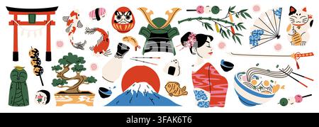 Culture japonaise et éléments traditionnels Illustration de Vecteur