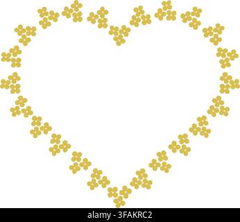 Cadre en forme de cœur avec des fleurs jaunes pour la Fête du Milieu de l'Automne ou le printemps, saison estivale Espace de copie Modèle plat. Illustration vectorielle isolée Imprimé festif joyeux ou conception numérique, vœux, affiches, bannières Illustration de Vecteur