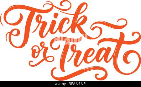Lettres brossées orange Trick or Treat pour des graphismes de fête d'Halloween sur fond blanc Illustration de Vecteur