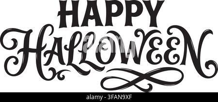 Lettrage vintage Happy Halloween en style gothique noir victorien sur fond blanc Illustration de Vecteur