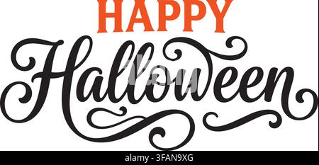 Lettres orange Happy Halloween avec des boucles et des volutes élégantes sur fond blanc Illustration de Vecteur