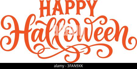 Lettres orange Happy Halloween avec des boucles et des volutes élégantes sur fond blanc Illustration de Vecteur