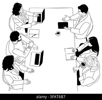 Équipe d'affaires collaborant autour d'un écran central Illustration de Vecteur
