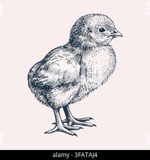 Petit poussin mignon croquis vintage dessiné à la main Illustration de Vecteur