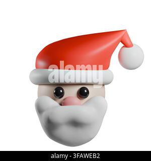 Icône de visage minimaliste en 3D du Père Noël. Asset de personnage en pâte à modeler pour le design des fêtes d'hiver. Banque D'Images