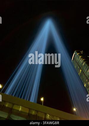 New York, New York, États-Unis - 30 août 2019 : Lumières du mémorial du 11 septembre Banque D'Images