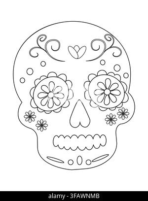 Design complexe de crâne en sucre avec éléments floraux et motifs décoratifs pour les célébrations du Jour des Morts Illustration de Vecteur
