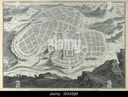 SEATTLE -11 SEPT 2022 - Plan vintage illustrant la ville historique de Jérusalem avec ses quartiers anciens entourant le Mont du Temple, décrivant une c Banque D'Images