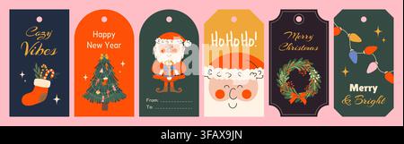 Collection festive d'étiquettes cadeaux de Noël. Illustration de Vecteur