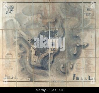 SEATTLE -SEP 11, 2022 - carte d'époque affichant le plan de la ville de Jérusalem, la topographie historique et les monuments importants. Cartographie détaillée pour l'étude A. Banque D'Images