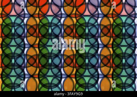 Motif géométrique abstrait présentant des cercles colorés qui se chevauchent créant un design symétrique Banque D'Images