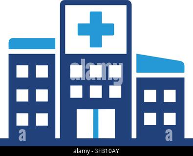 Ensemble d'icônes de bâtiment d'hôpital mettant en vedette un style architectural bleu avec un symbole de croix médicale pour les designs de soins de santé modernes. Illustration de Vecteur