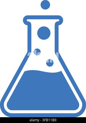 Icône de flasque en verre de laboratoire avec un liquide chimique bouillonnant à l'intérieur représentant la recherche scientifique et les tests de chimie. Illustration de Vecteur