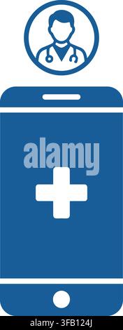 Icône de smartphone de télémédecine avec avatar de médecin représentant les soins de santé numériques et l'application de consultation médicale mobile. Illustration de Vecteur