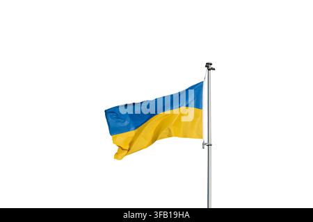 Drapeau ukrainien bleu-jaune flottant isolé sur fond blanc Banque D'Images