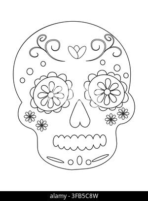 Design complexe de crâne en sucre avec éléments floraux et motifs décoratifs pour les célébrations du Jour des Morts Illustration de Vecteur