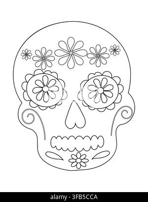 Design complexe et coloré de crâne en sucre mettant en vedette des fleurs décoratives et des motifs fantaisistes pour des projets de coloriage créatifs Illustration de Vecteur