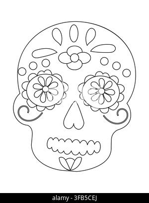 Design complexe de crâne de sucre dessiné à la main avec des motifs floraux et des éléments décoratifs, idéal pour le coloriage artistique et les décorations festives Illustration de Vecteur