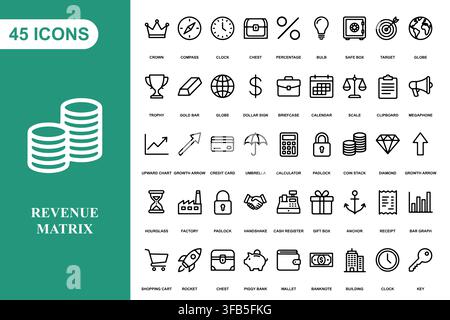 Une collection complète de quarante-cinq icônes professionnelles en art linéaire pour affaires et finance pour des projets d'entreprise. Illustration de Vecteur