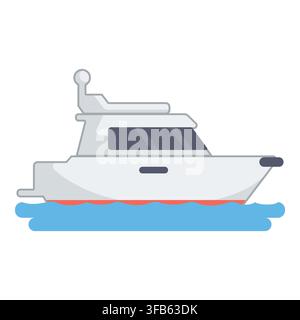 Yacht blanc élégant glissant sur la mer d'un bleu cristallin, mettant en valeur un design minimaliste qui représente des idées de voyages en mer, de loisirs et de tourisme Illustration de Vecteur