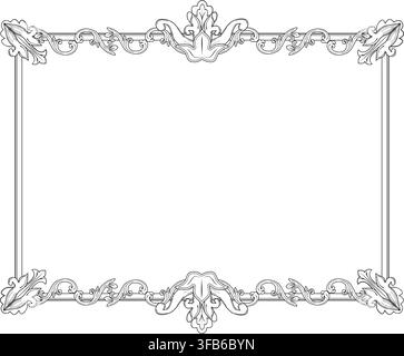 Cadre ornemental vintage avec des accents élégants centrés en haut et en bas, isolés sur blanc. Design vectoriel dessiné à la main pour invitations, monogrammes, certificats Illustration de Vecteur