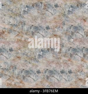 Close up d'une surface en pierre de marbre rose et gris polie montrant des grains minéraux cristallins et des veines rouillées, une texture carrée sans couture prête pour Banque D'Images