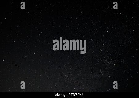 Vue horizontale d'un ciel sombre parsemé d'étoiles innombrables, d'un espace profond et de nébuleuses lointaines. Banque D'Images