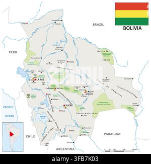 Carte du pays sans littoral d'Amérique du Sud, la Bolivie Banque D'Images