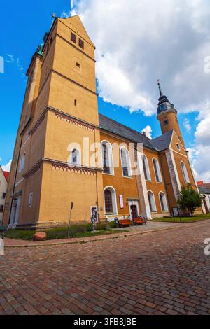 Vue extérieure de l'église Saint-Petri, place Petri dans la vieille ville de Freiberg en Saxe, Allemagne. Banque D'Images