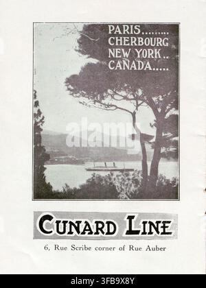 Une publicité de 1924 pour la Cunard Line, affichée au Théâtre de l'Empire à Paris, promouvant les voyages transatlantiques vers New York et le Canada. Banque D'Images