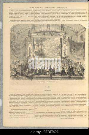 Un grand groupe de personnes rassemblées sous une structure semblable à une tente à Cherbourg, en Normandie, France, lors de la visite officielle de l'empereur Napoléon III et de l'impératrice Eugénie, le 6 août 1858, avec un spectacle à la gare. Banque D'Images