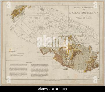 Une carte détaillée des tunnels et structures souterrains de Paris, tirée de l'Atlas Souterrain de la Ville de Paris, datée de 1860, montrant des carrières, des escaliers, des puits et d'autres caractéristiques. Banque D'Images