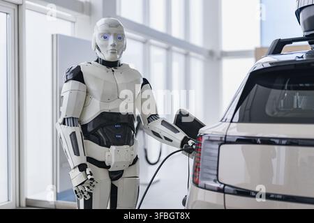 Robot chargeant un véhicule électrique Banque D'Images