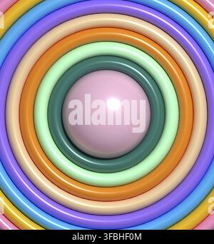 Fond abstrait avec des cercles colorés, illustration de rendu 3D. Banque D'Images