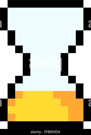 Compteur à sablier compte à rebours attente icône de chargement style pixel art asset de jeu couleur jaune. Sablier classique indicateur d'attente pixelisé vidéo g Illustration de Vecteur