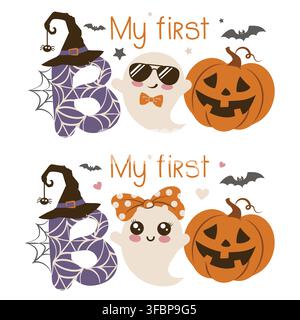 Mon premier ensemble de design Boo bébé pour Halloween. Illustration de Vecteur